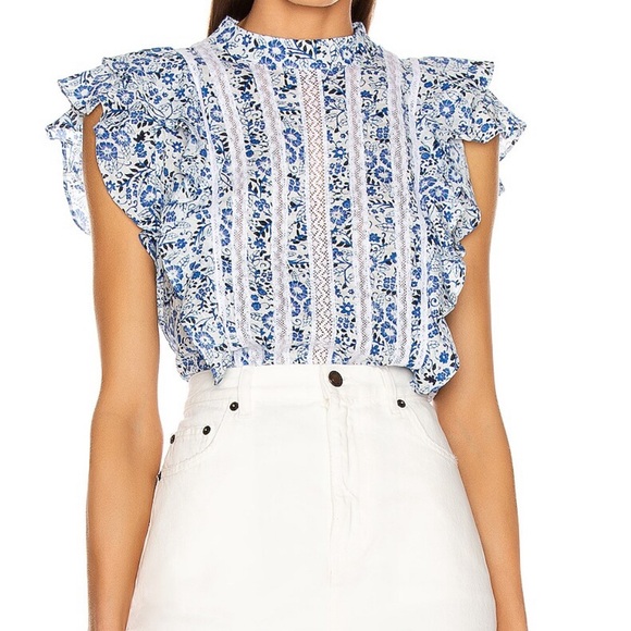 Veronica Beard Sol Floral Ruffle High Neck Blouse - Picture 3 of 9